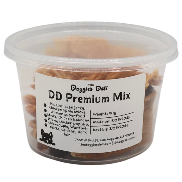 Container of DD Premium Mix with a label on a white background