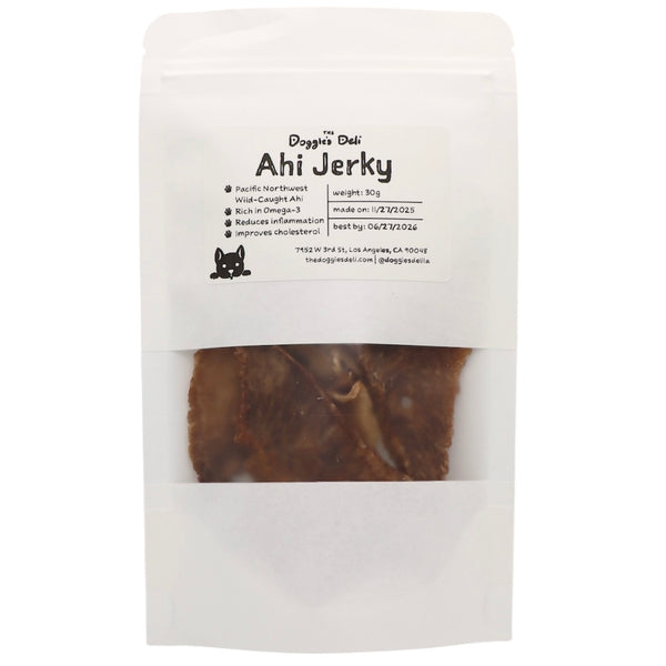 Package of Ahi Jerky with visible text and branding on a white background